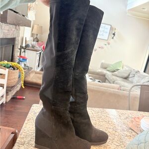 Stuart Weitzman Black Over the Knee Wedge Boots